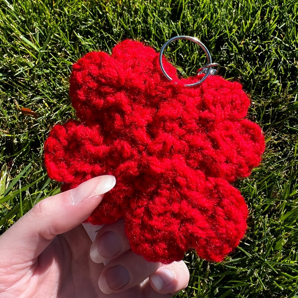 3/$20 Hand Crocheted Red Poppy Flower Keychain! - Picture 7 of 9